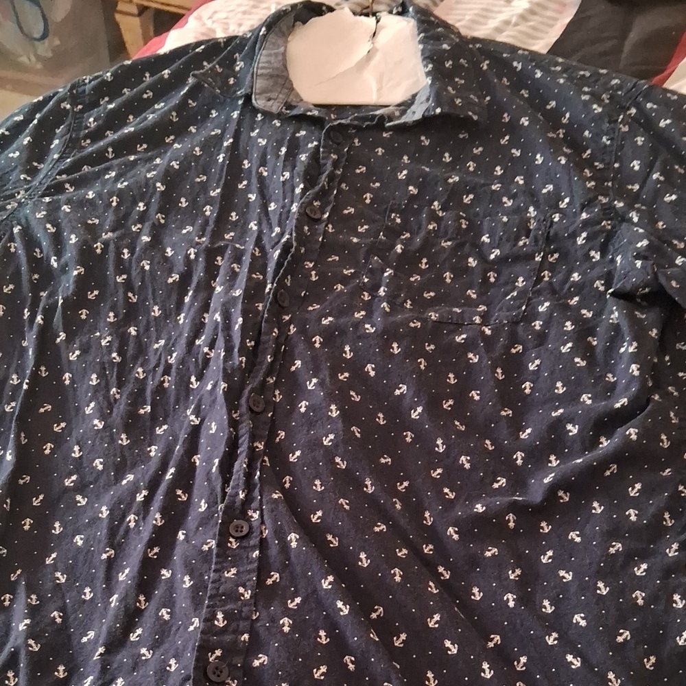 Navy Blue Anchor Print Men's Shirt